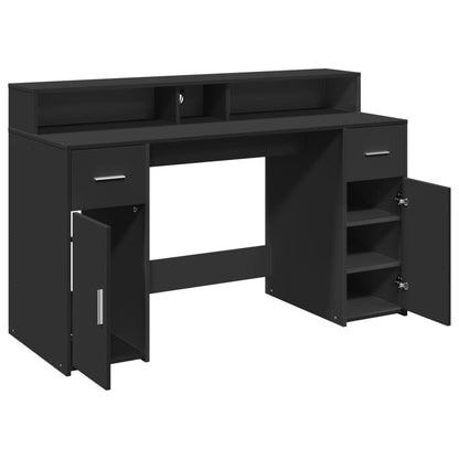 Desk with LED lighting 140x55x91 cm processed wood black