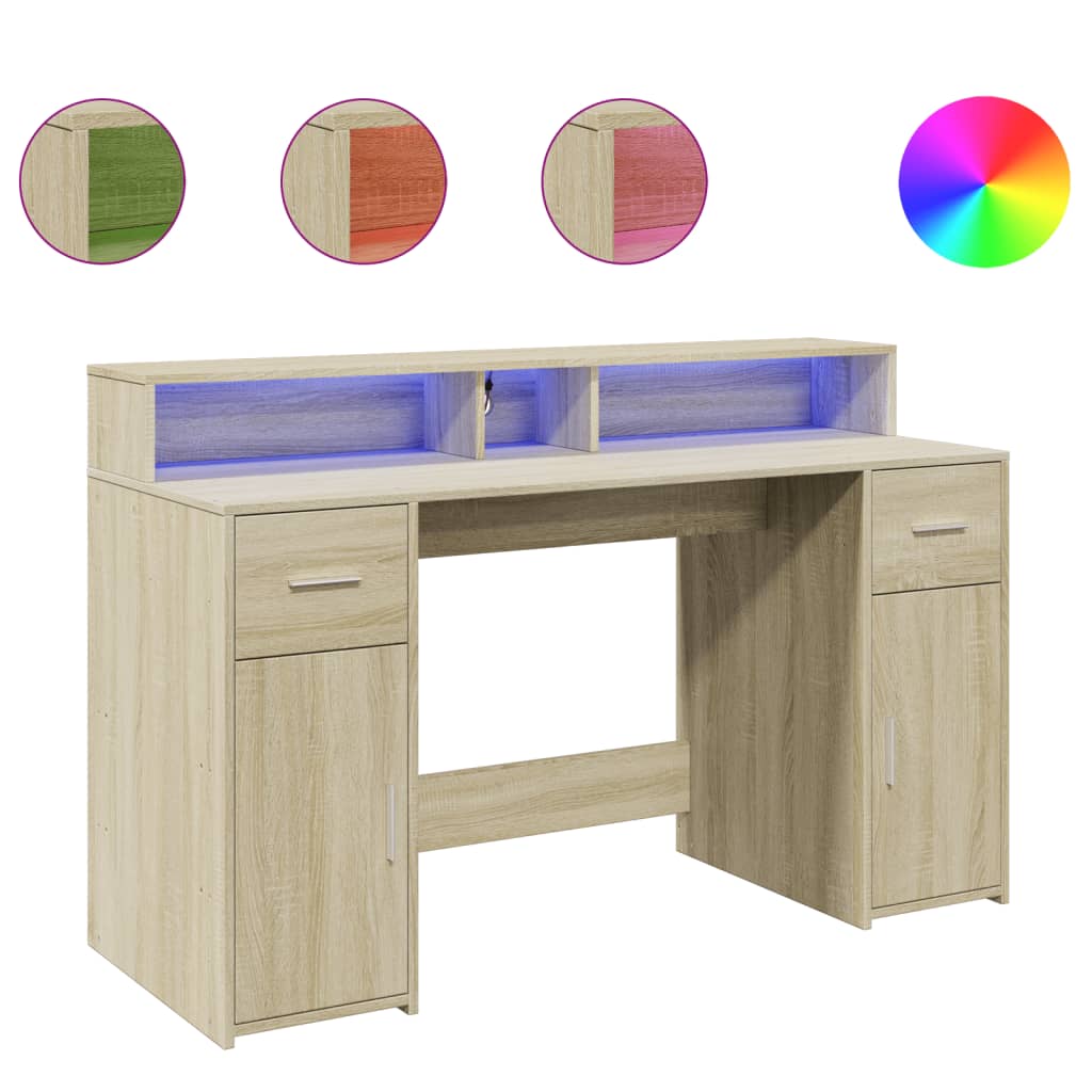 Desk with LED lighting 140x55x91 cm wood sonoma oak color
