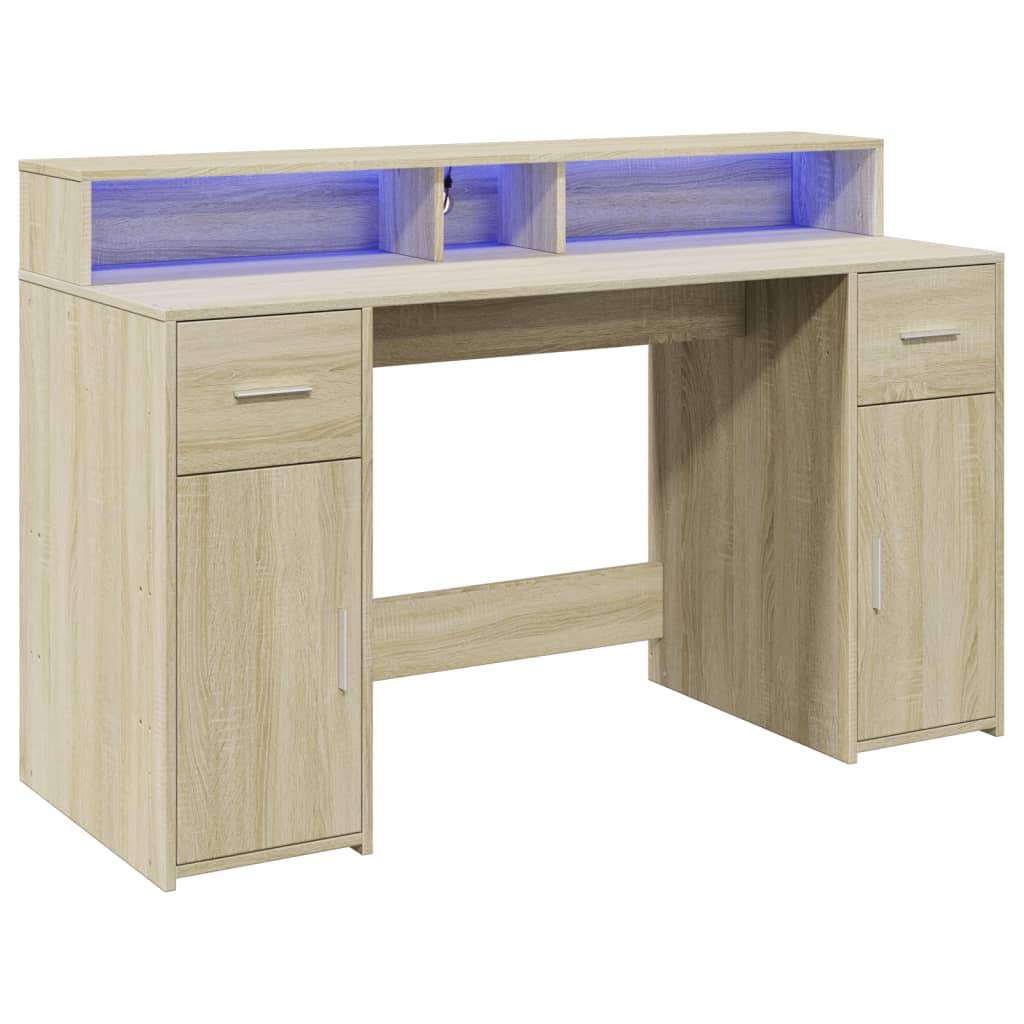 Desk with LED lighting 140x55x91 cm wood sonoma oak color