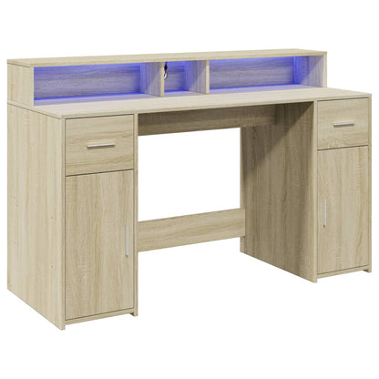Desk with LED lighting 140x55x91 cm wood sonoma oak color