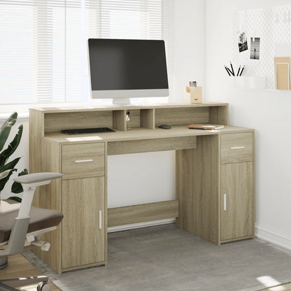 Desk with LED lighting 140x55x91 cm wood sonoma oak color