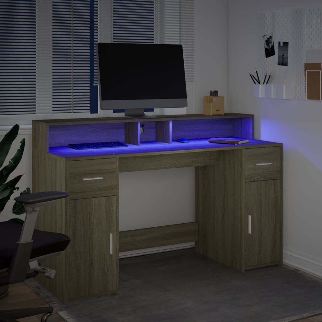 Desk with LED lighting 140x55x91 cm wood sonoma oak color
