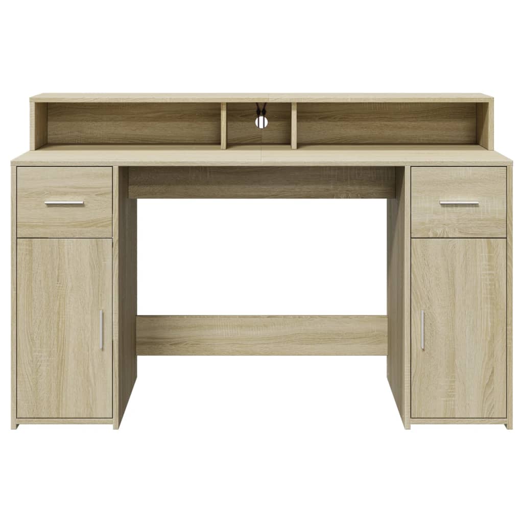 Desk with LED lighting 140x55x91 cm wood sonoma oak color