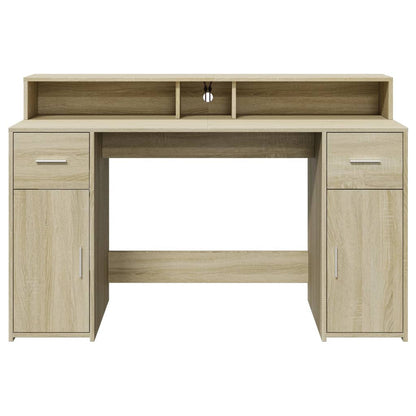 Desk with LED lighting 140x55x91 cm wood sonoma oak color