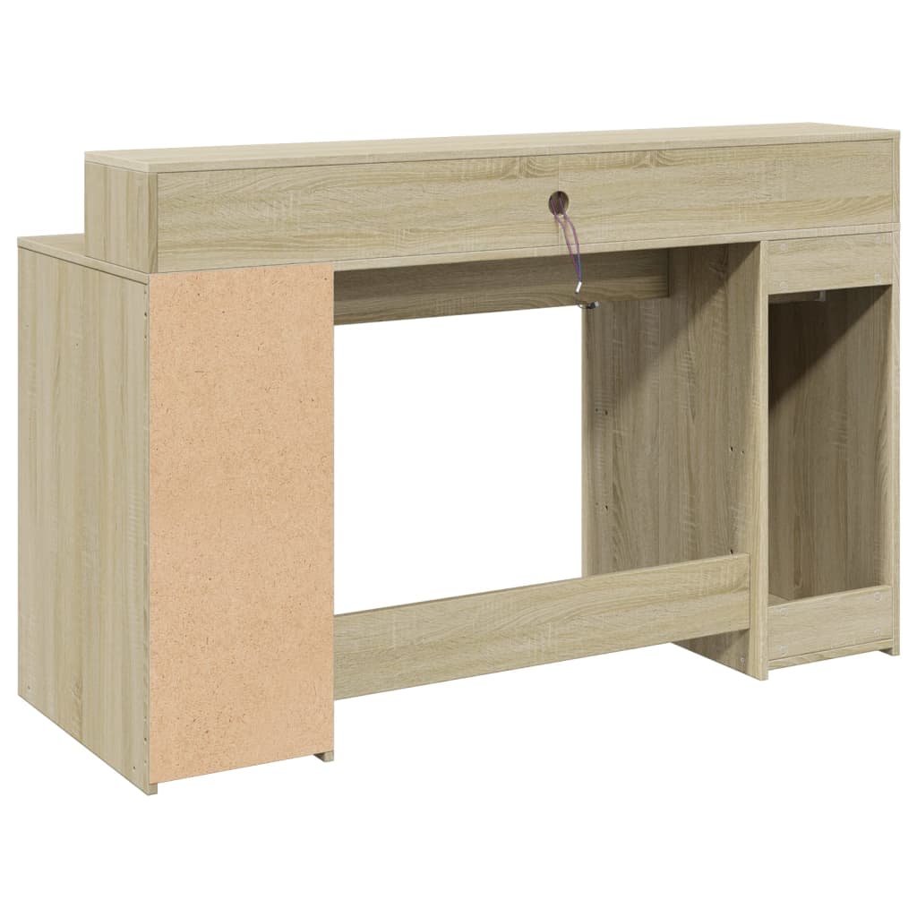 Desk with LED lighting 140x55x91 cm wood sonoma oak color