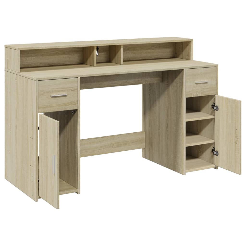 Desk with LED lighting 140x55x91 cm wood sonoma oak color