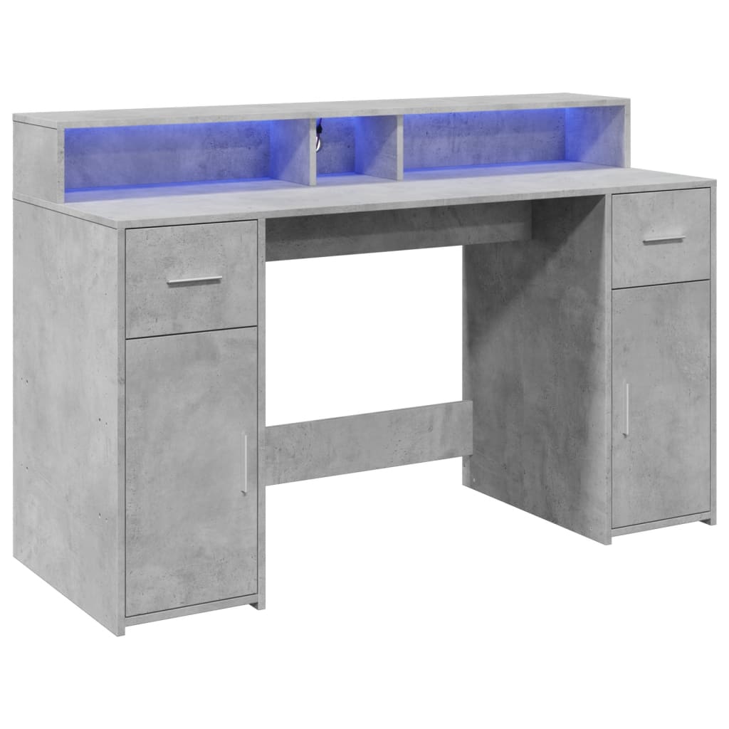 Bureau met LED-verlichting 140x55x91 cm bewerkt hout betongrijs