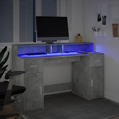 Bureau met LED-verlichting 140x55x91 cm bewerkt hout betongrijs