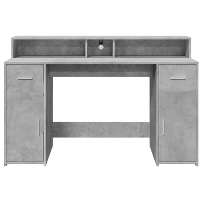 Bureau met LED-verlichting 140x55x91 cm bewerkt hout betongrijs