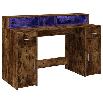 Desk with LED lighting 140x55x91 cm wood smoked oak color