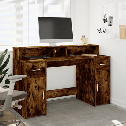 Desk with LED lighting 140x55x91 cm wood smoked oak color