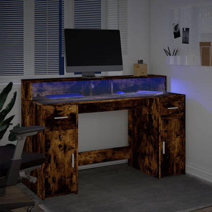 Desk with LED lighting 140x55x91 cm wood smoked oak color