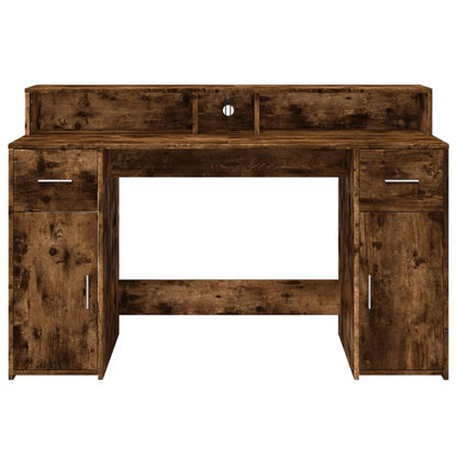 Desk with LED lighting 140x55x91 cm wood smoked oak color