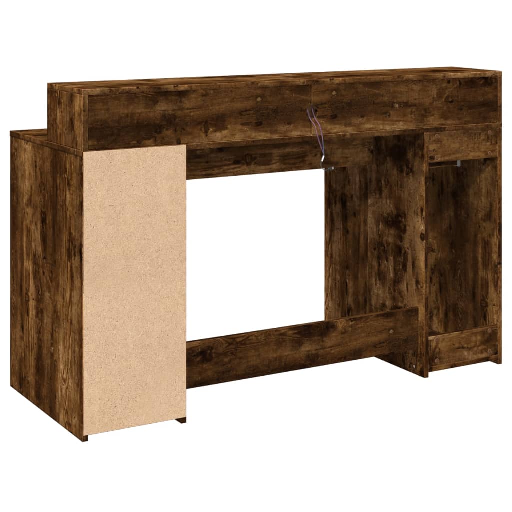 Desk with LED lighting 140x55x91 cm wood smoked oak color