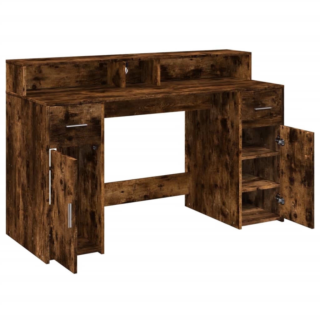 Desk with LED lighting 140x55x91 cm wood smoked oak color