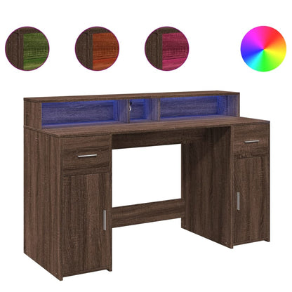 Schreibtisch mit LED-Beleuchtung 140x55x91 cm Holz braun Eiche Farbe