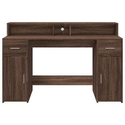 Schreibtisch mit LED-Beleuchtung 140x55x91 cm Holz braun Eiche Farbe