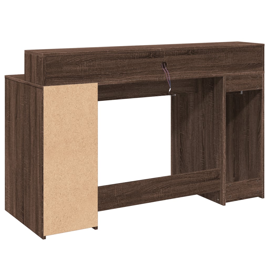 Schreibtisch mit LED-Beleuchtung 140x55x91 cm Holz braun Eiche Farbe