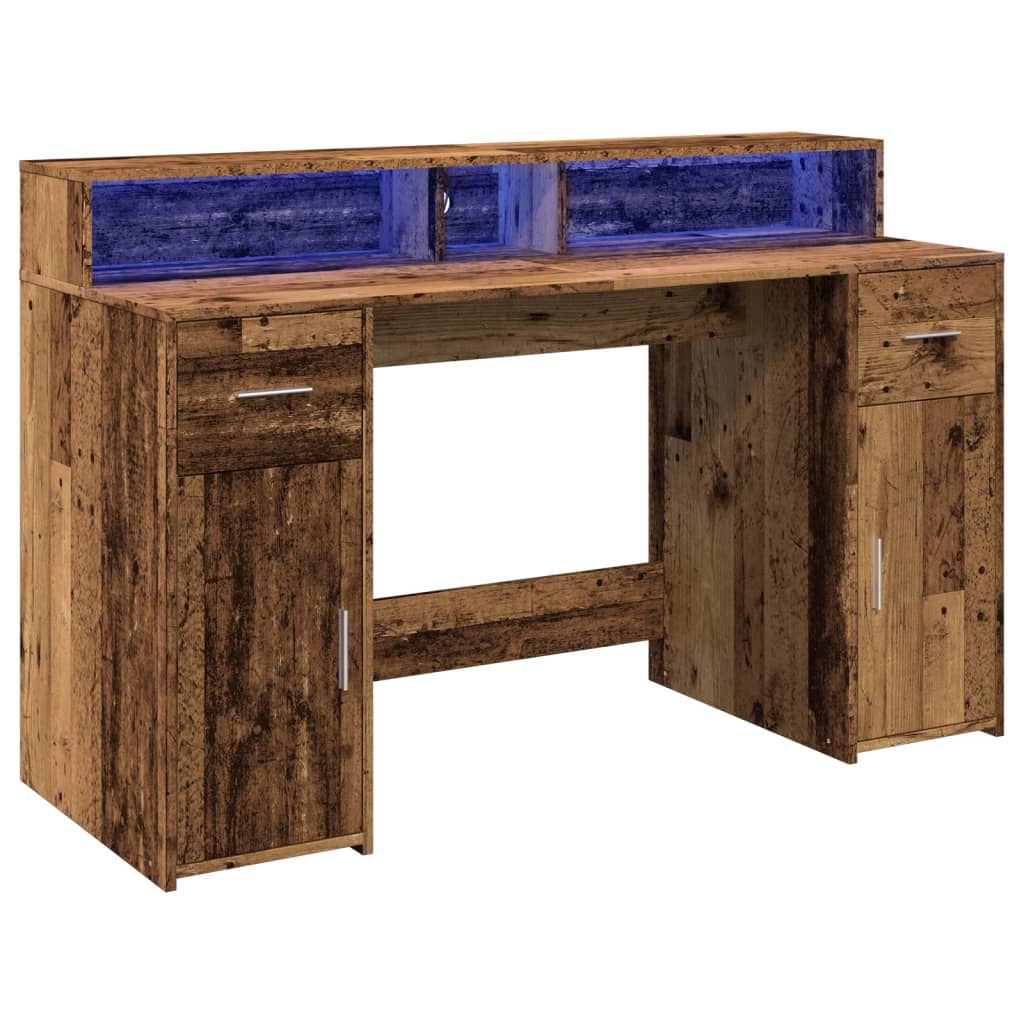 Desk with LED lighting 140x55x91 cm processed wood old wood