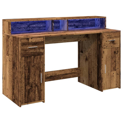 Desk with LED lighting 140x55x91 cm processed wood old wood