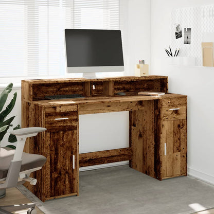 Desk with LED lighting 140x55x91 cm processed wood old wood