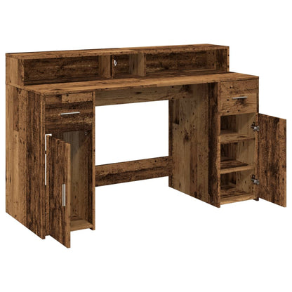 Desk with LED lighting 140x55x91 cm processed wood old wood