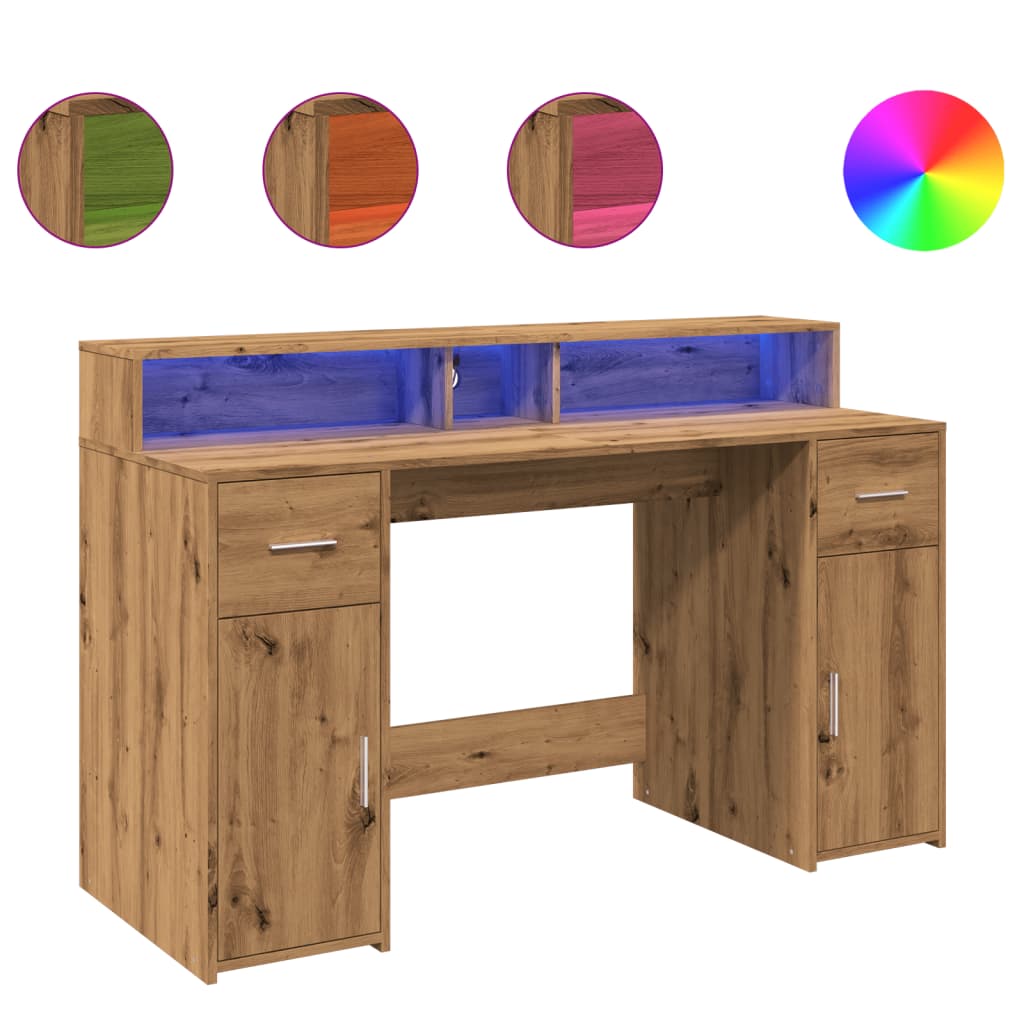 Bureau met LED-verlichting 140x55x91 cm hout artisanaal eiken