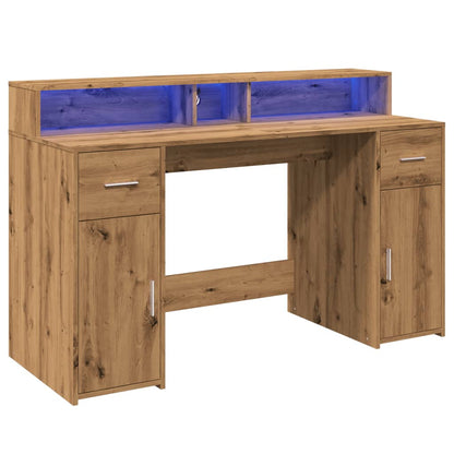 Bureau met LED-verlichting 140x55x91 cm hout artisanaal eiken
