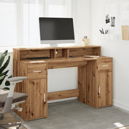 Bureau met LED-verlichting 140x55x91 cm hout artisanaal eiken