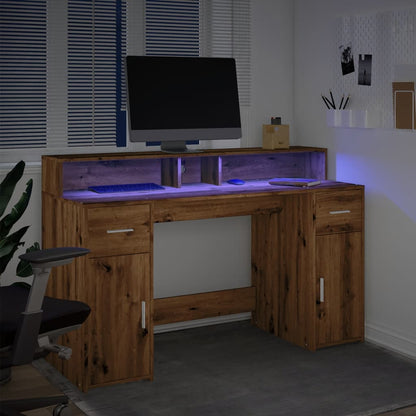 Bureau met LED-verlichting 140x55x91 cm hout artisanaal eiken