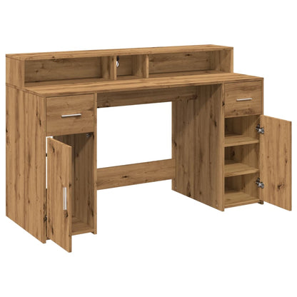 Bureau met LED-verlichting 140x55x91 cm hout artisanaal eiken