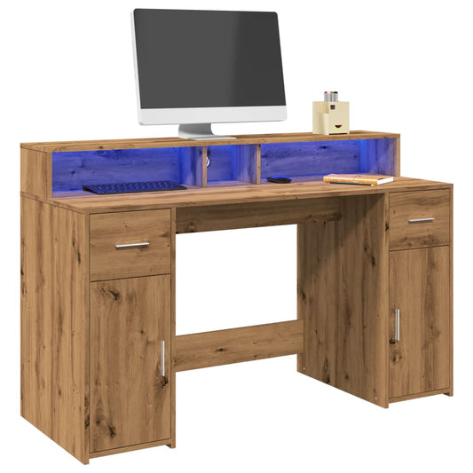 Bureau met LED-verlichting 140x55x91 cm hout artisanaal eiken