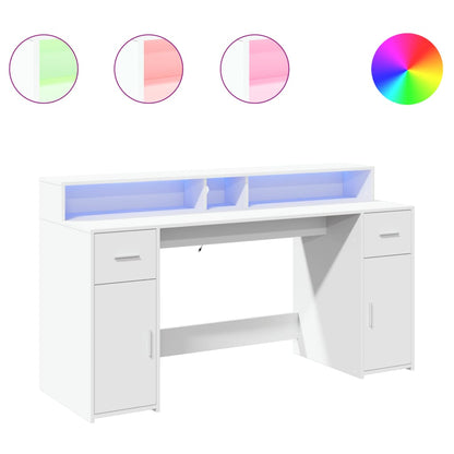 Desk with LED lighting 160x55x91 cm processed wood white
