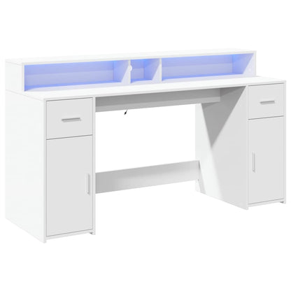 Desk with LED lighting 160x55x91 cm processed wood white