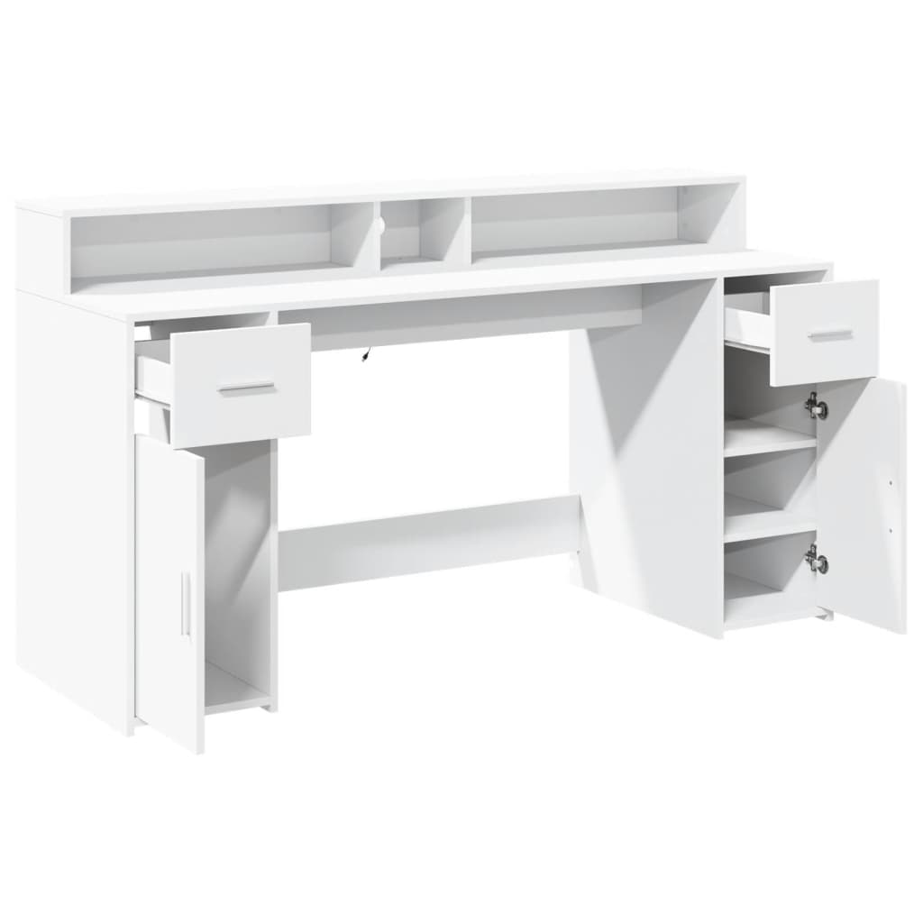 Desk with LED lighting 160x55x91 cm processed wood white