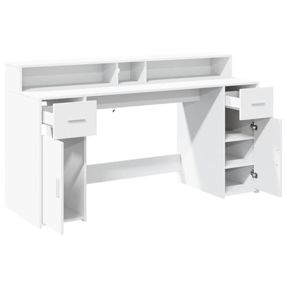 Desk with LED lighting 160x55x91 cm processed wood white