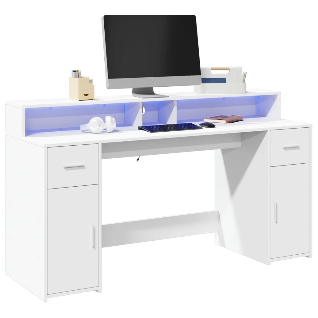 Desk with LED lighting 160x55x91 cm processed wood white