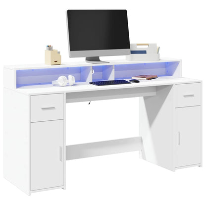 Desk with LED lighting 160x55x91 cm processed wood white