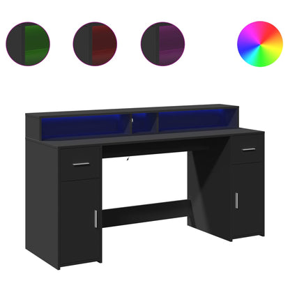 Desk with LED lighting 160x55x91 cm processed wood black