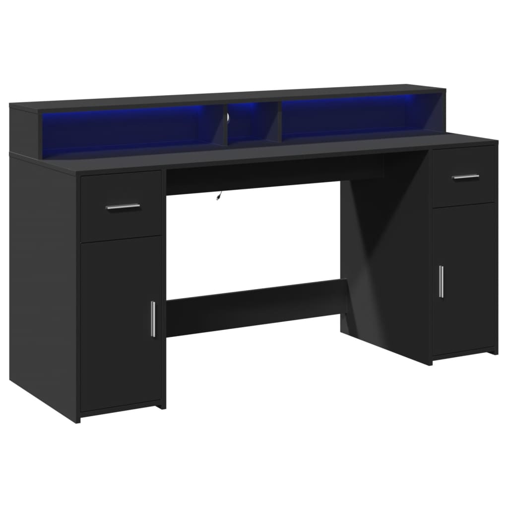 Desk with LED lighting 160x55x91 cm processed wood black