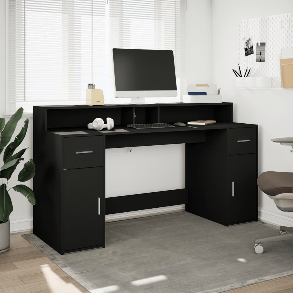 Desk with LED lighting 160x55x91 cm processed wood black