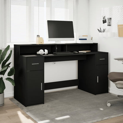 Desk with LED lighting 160x55x91 cm processed wood black