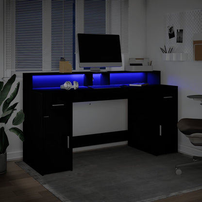 Desk with LED lighting 160x55x91 cm processed wood black