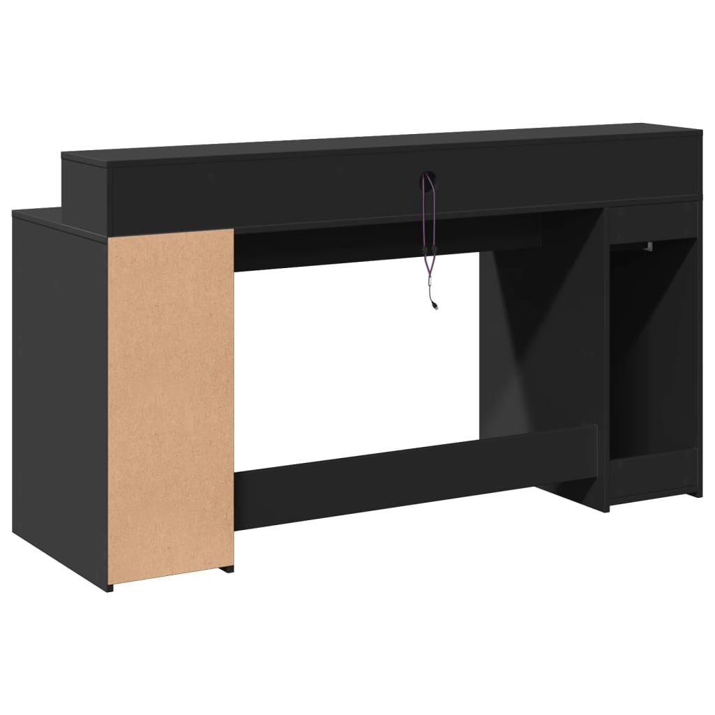 Desk with LED lighting 160x55x91 cm processed wood black