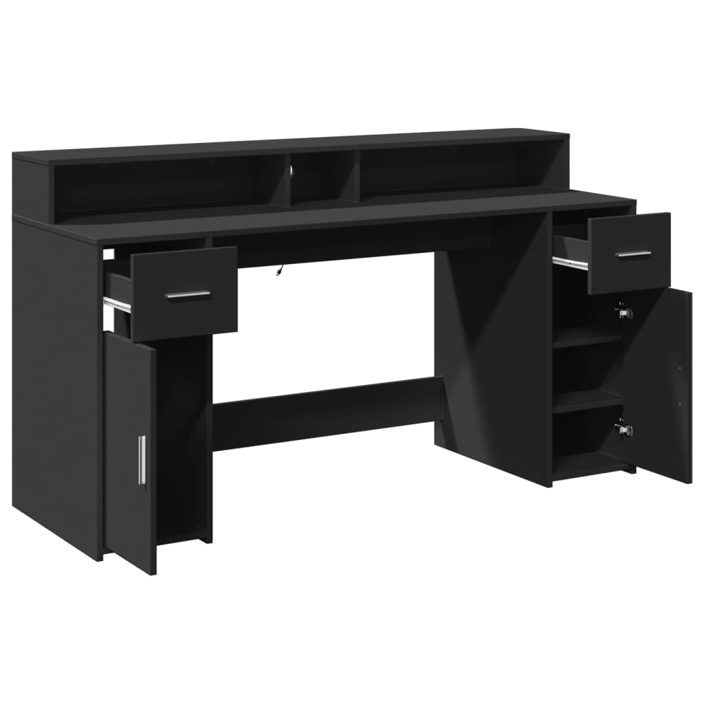Desk with LED lighting 160x55x91 cm processed wood black