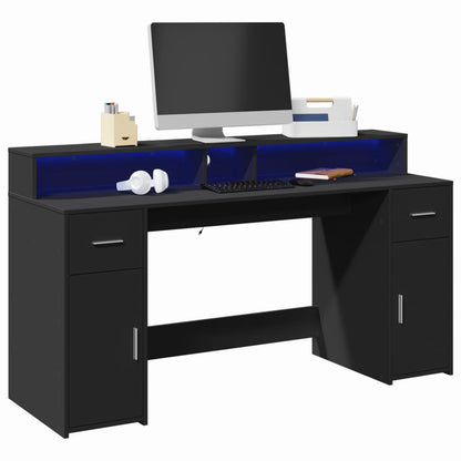 Desk with LED lighting 160x55x91 cm processed wood black
