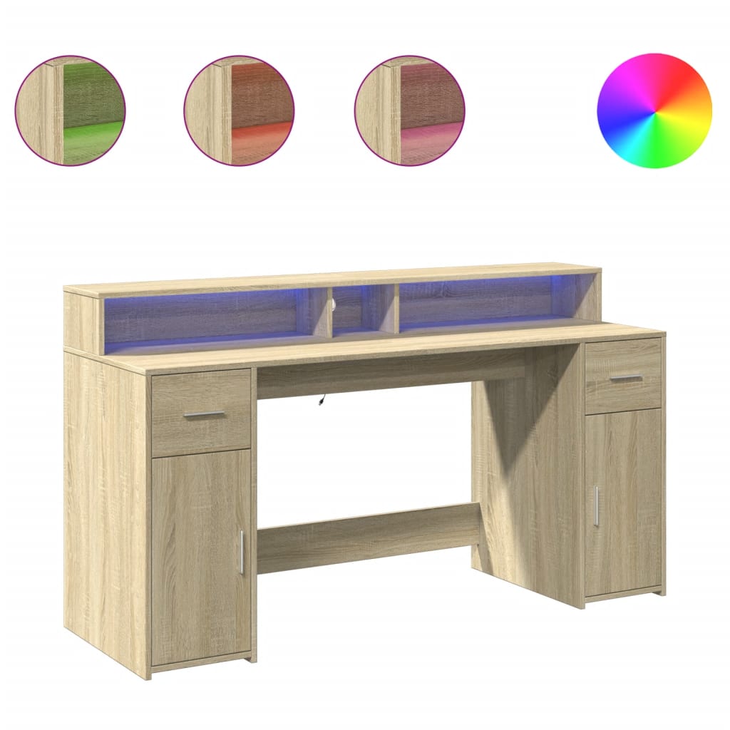 Desk with LED lighting 160x55x91 cm wood sonoma oak color
