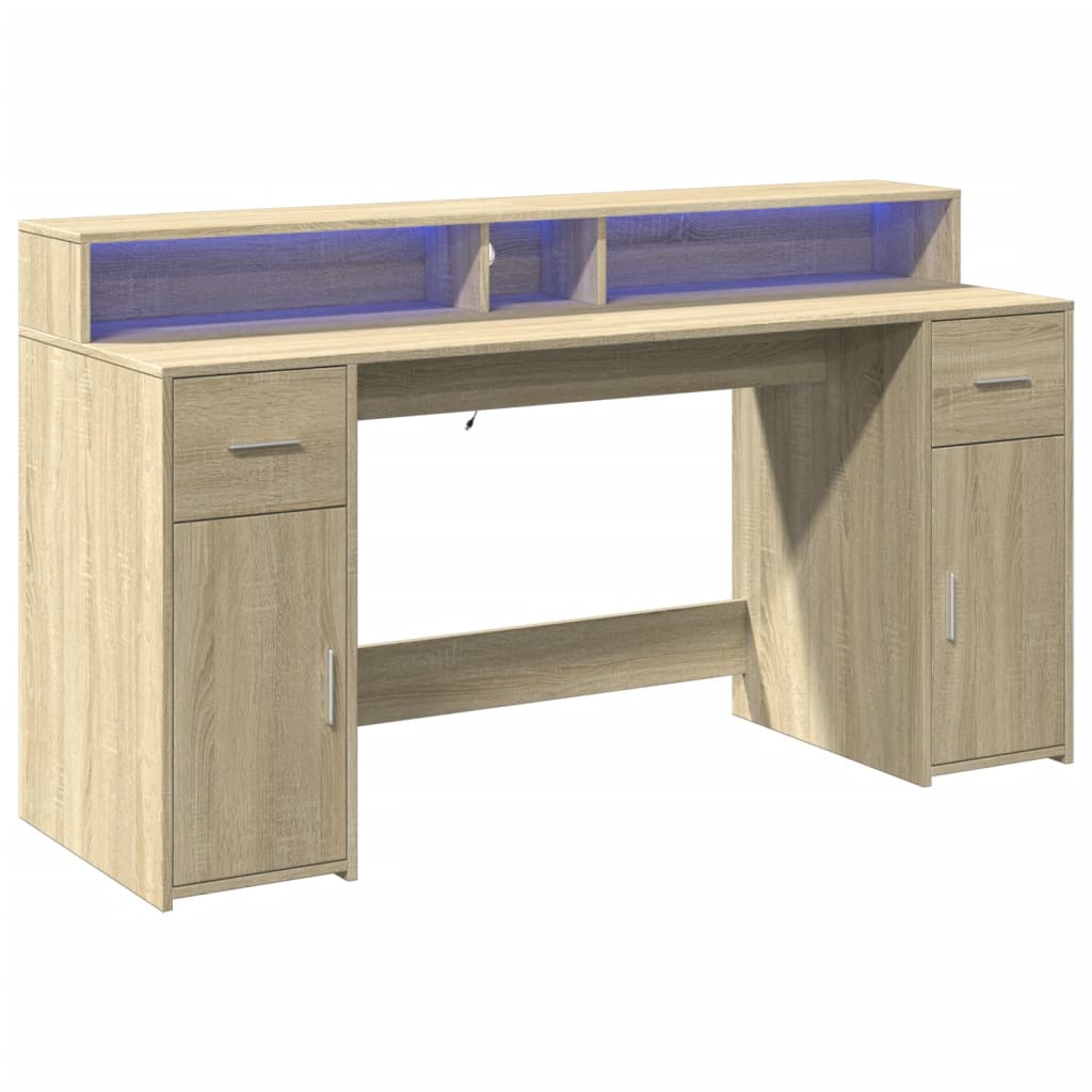 Desk with LED lighting 160x55x91 cm wood sonoma oak color