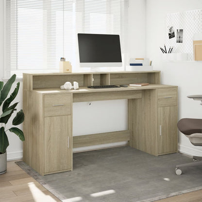 Desk with LED lighting 160x55x91 cm wood sonoma oak color