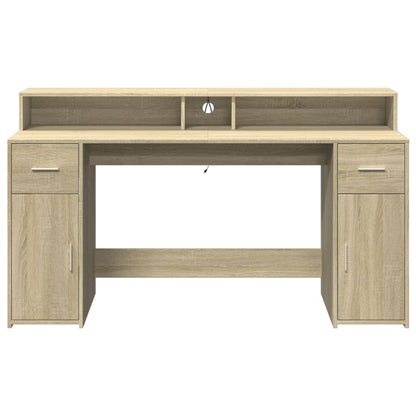 Desk with LED lighting 160x55x91 cm wood sonoma oak color
